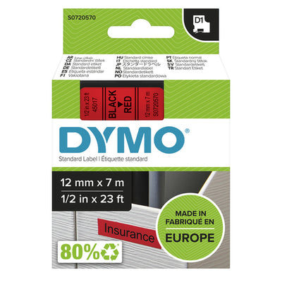 S0720570 - Dymo Blk on Red 12mmx7m Tape