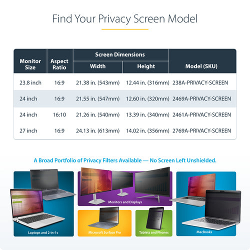 STARTECH.COM 24-INCH 16:9 MONITOR PRIVACY SCREEN, HANGING FILTER/SHIELD, 2 YR