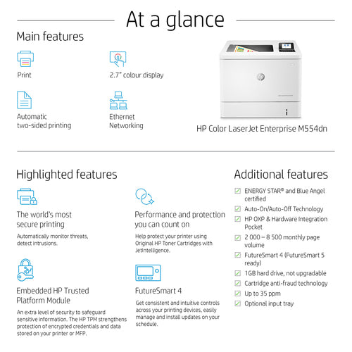 HP 7ZU81A - Clr LJ Ent M554dn Prntr