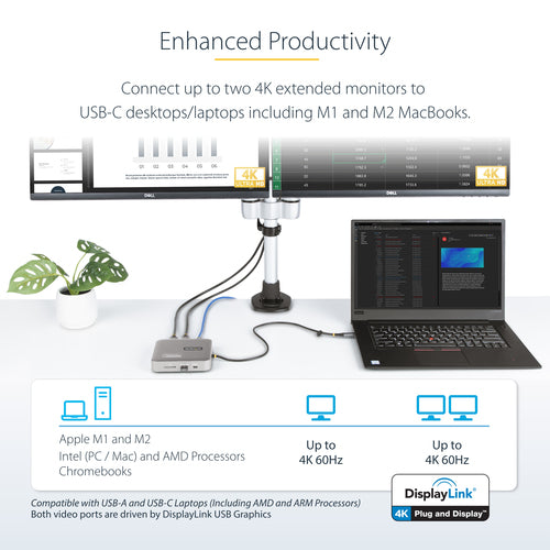 STARTECH.COM USB C MULTIPORT ADAPTER, DUAL 4K 60HZ HDMI, 10GBPS USB HUB, PD 3 YR