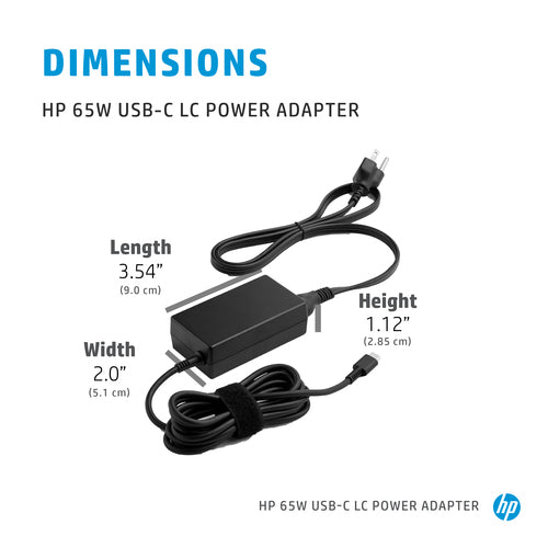 HP Power Adapter AC 65W USB-C Output - C6 3-Pin AC Input - Slim Travel