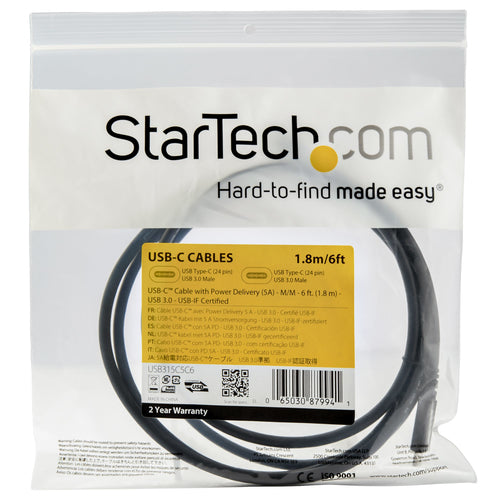 StarTech.com USB315C5C6 - Cable USB-C w/ 5A PD - USB 3.0 5Gbps 6ft