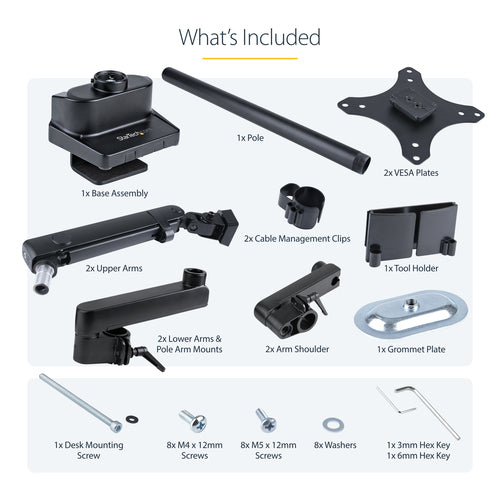 STARTECH.COM DESK MOUNT DUAL MONITOR ARM - FULL MOTION MONITOR MOUNT, 5 YR