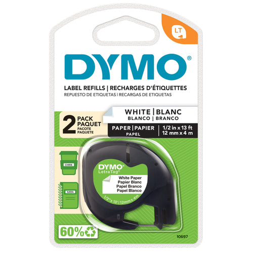 10697 - Dymo LT Paper 12mm x 4m Wh 2pk