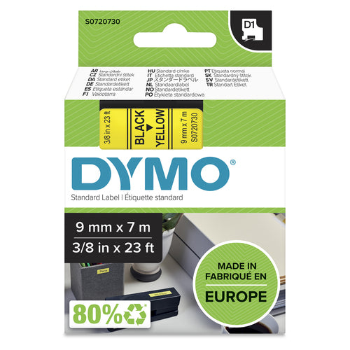 S0720730 - Dymo Blk on Yell 9mm x7m Tape
