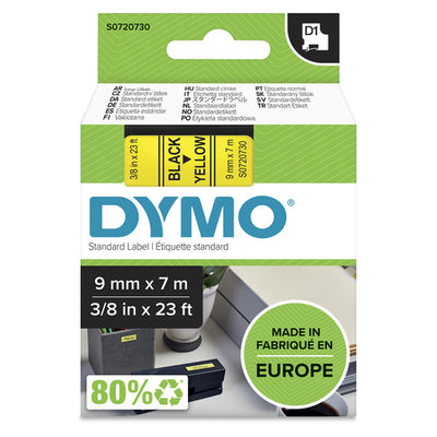 S0720730 - Dymo Blk on Yell 9mm x7m Tape