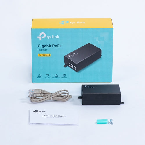 TL-POE160S - TP-Link PoE+ Injector Adapter  1¡Á Gigabit PoE Port, 1¡Á Gigabit Non-PoE Port 802.3at/af Compliant, Data and Power Carried over The Same Cable Up to 100 Meters, Plastic Case, Pocket Size