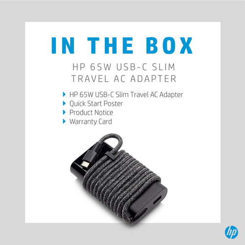3PN48AA - HP Power Adapter AC 65W USB-C Output - C6 3-Pin AC Input - Slim Travel