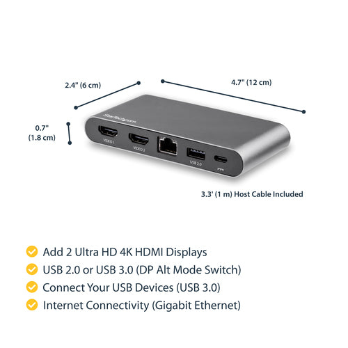 StarTech.com DK30C2HAGPD - USB C Multiport Adapter - Dual HDMI - PD