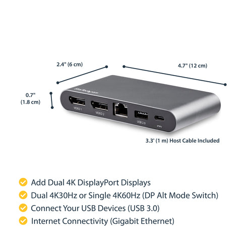 StarTech.com DK30C2DAGPD - USB C Multiport Adapter - Dual DP - PD