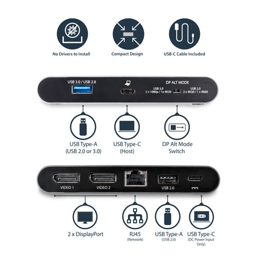 StarTech.com DK30C2DAGPD - USB C Multiport Adapter - Dual DP - PD