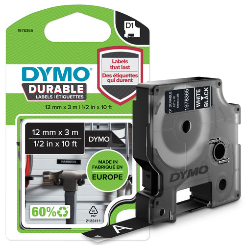 1978365 - Dymo D1 Wht on Blk 12mm x 3m