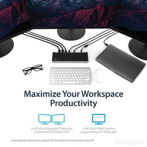 StarTech.com DK30CH2DEP - USB-C DOCK - TRIPLE 4K MONITOR - 100W PD