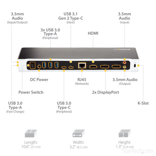 StarTech.com DK30CH2DEP - USB-C DOCK - TRIPLE 4K MONITOR - 100W PD
