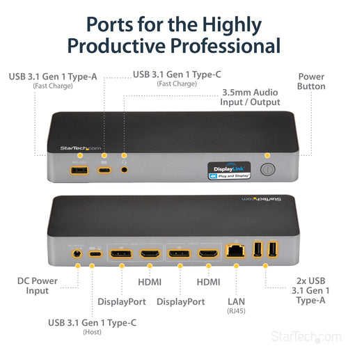 StarTech.com DK30C2DPPD - DOCK USB-C & USB 3.0 - DUAL 4K - 60W PD