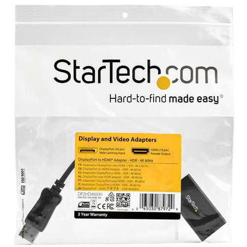 StarTech.com DP2HD4K60H - DisplayPort to HDMI Adapter with HDR