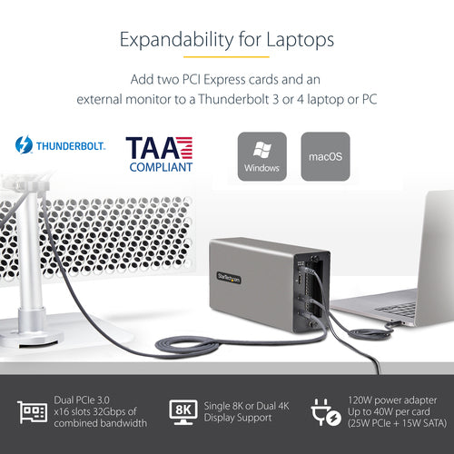 STARTECH.COM THUNDERBOLT 3 PCIE EXPANSION CHASSIS, ENCLOSURE BOX W/DUAL PCIE3.0 SLOT, 2 YR