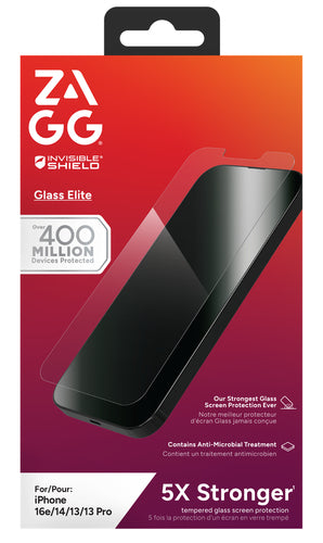 ZAGG InvisibleShield Glass Elite Screen Protector iPhone 17e, 16e, 14, 13 Pro, 13
