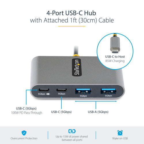STARTECH.COM 4-PORT USB-C HUB WITH 100W PD, 2X USB-A + 2X USB-C, 5GBPS, 2 YR