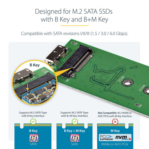 SM2NGFFMBU33 - STARTECH.COM M.2 SSD ENCLOSURE FOR M.2 SATA SSD - USB 3.0 5GBPS - ALUMINUM 2 YR