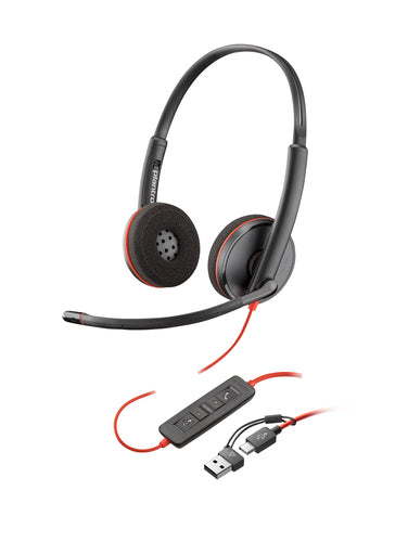 Poly Blackwire 3220 Stereo USB-C Headset +USB-C/A Adapter