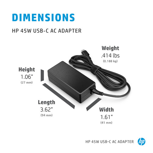 N8N14AA - HP Power Adapter AC 45W USB-C LC 5VDC-15VDC Output - C6 3-Pin AC Input
