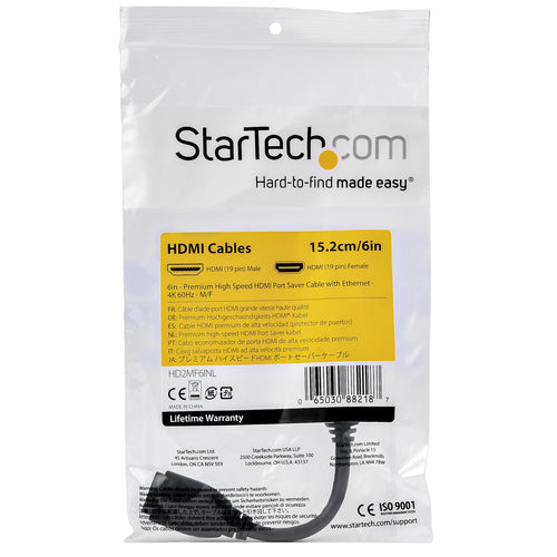 StarTech.com HD2MF6INL - Cable - HDMI 2.0 Port Saver - 15cm (6in)
