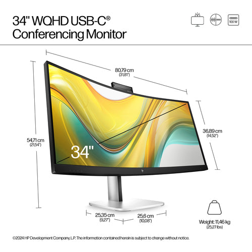 HP Series 5 Pro 534pm 34 inch WQHD USB-C Conferencing Monitor