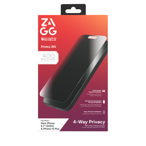 Zagg InvisibleShield iPhone 16 Plus/15 Plus Glass Elite Privacy 360