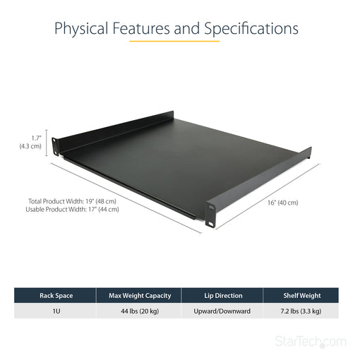 StarTech.com CABSHELF116 - Shelf - Rack Mount Tray - 1U - 16in Deep