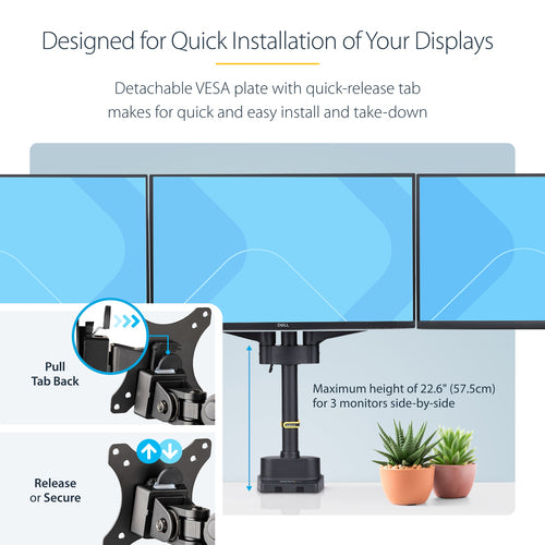 StarTech.com 3MP2AG-MONITOR-ARM - Dreifach Monitor Schreibtischhalterung 27 Zoll Bildschirme