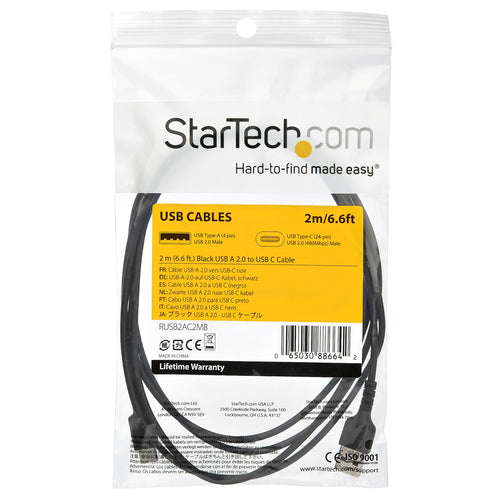 StarTech.com RUSB2AC2MB - Cable - Black USB 2.0 to USB C Cable 2m