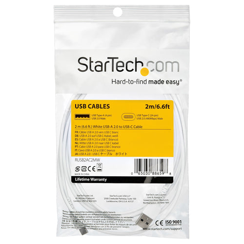 StarTech.com RUSB2AC2MW - Cable - White USB 2.0 to USB C Cable 2m