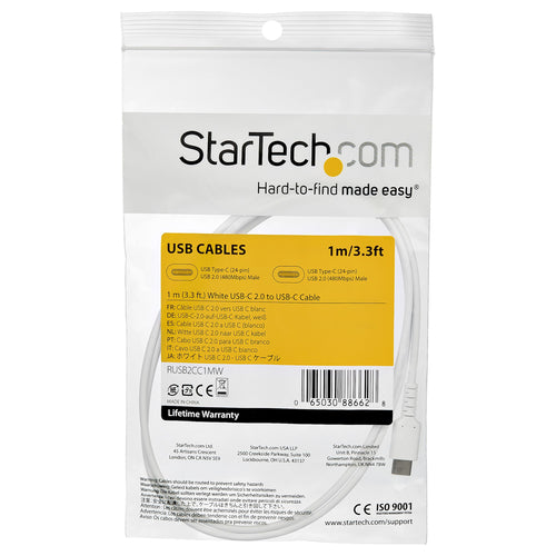StarTech.com RUSB2CC1MW - Cable - White USB C Cable 1m