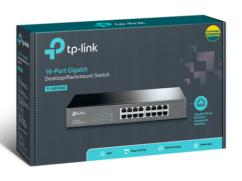 TL-SG1016D - TP-Link 16 Port Gigabit Desktop/Rackmount Switch 13-inch Steel Case (Brackets Included)