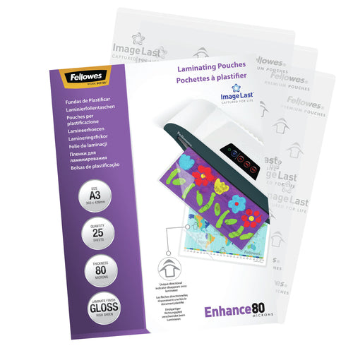 5396403 - Fellowes Laminating Pouches A3 Gloss 80 Micron, Pack of 25
