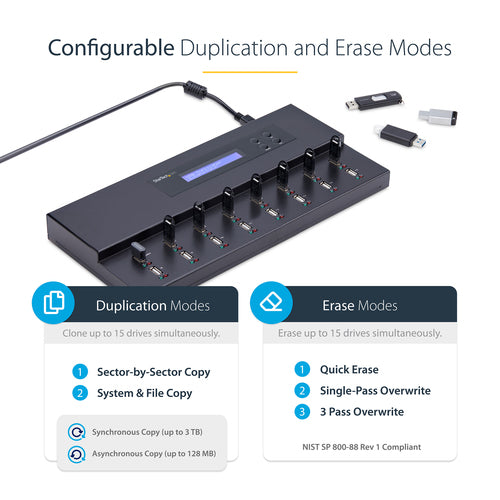 USBDUPE115 - STARTECH.COM STANDALONE 1 TO 15 USB THUMB DRIVE DUPLICATOR & ERASER, 2 YR
