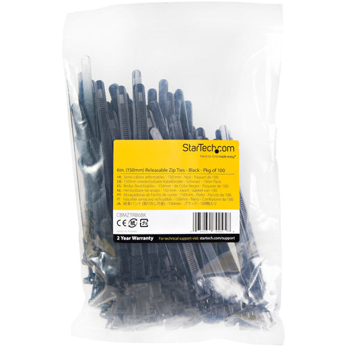 StarTech.com CBMZTRB6BK - 15cm Reusable Cable Ties Nylon 100 Pack