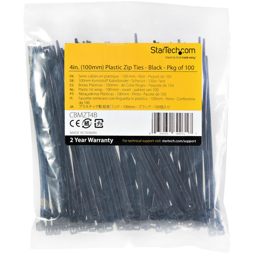 StarTech.com CBMZT4B - 10cm Cable Zip Ties UL Listed 100 Pack