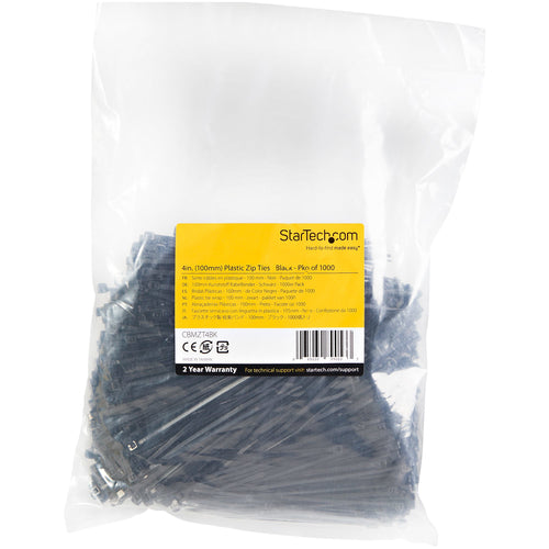 StarTech.com CBMZT4BK - 10cm Cable Zip Ties UL Listed 1000 Pack