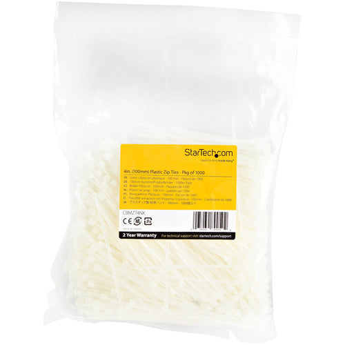 StarTech.com CBMZT4NK - 10cm Cable Zip Ties UL Listed 1000 Pack
