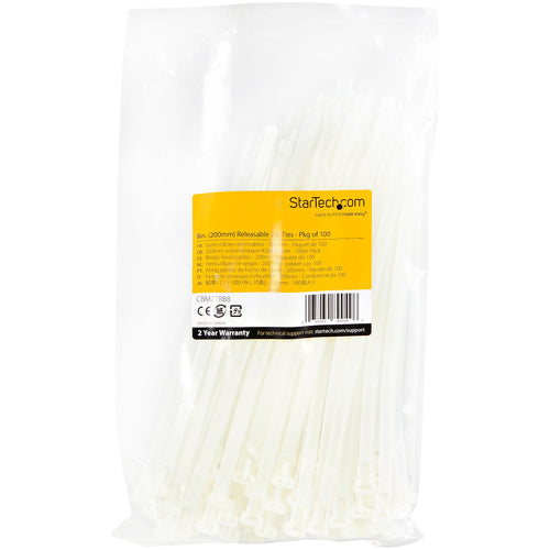 StarTech.com CBMZTRB8 - 20cm Reusable Cable Ties Nylon 100 Pack