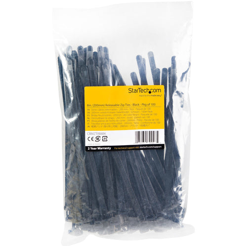 StarTech.com CBMZTRB8BK - 20cm Reusable Cable Ties Nylon 100 Pack