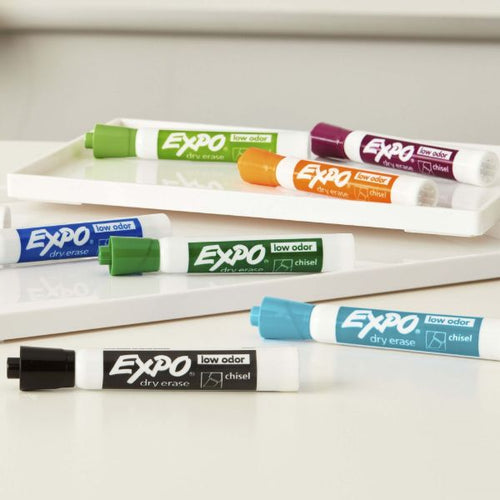 80653 - EXPO 80653 - Dry Erase Markers Chisel Tip w/ Cleaning Spray & Eraser Red Blue Green & Black