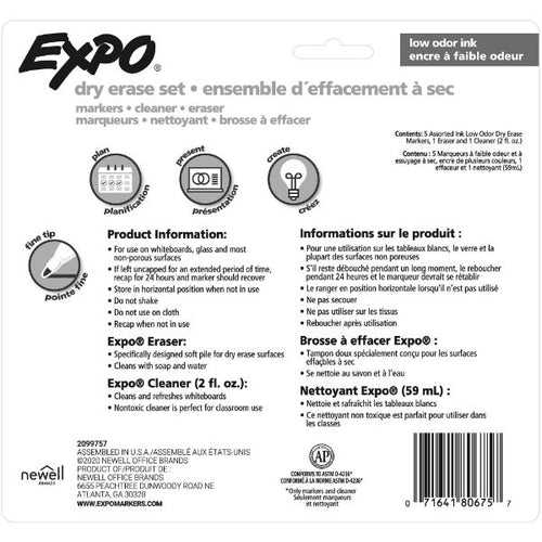 80675 - EXPO 80675 - Dry Erase Markers w/ Fine Point Tips Clean Spray Eraser Red Blue Green & Black
