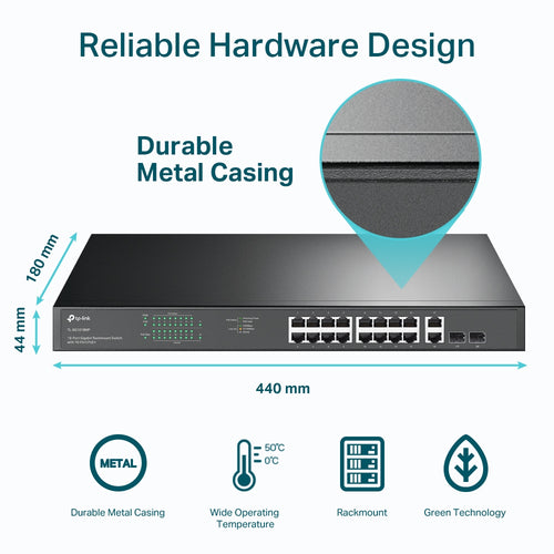 TP-Link TL-SG1218MP - TP LINK 18-Port Gigabit Rackmount  Switch with 16-Port PoE+