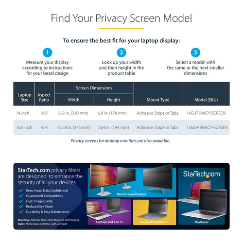 STARTECH.COM 14-INCH GOLD LAPTOP PRIVACY SCREEN, FILTER W/ENHANCED PRIVACY, 2 YR