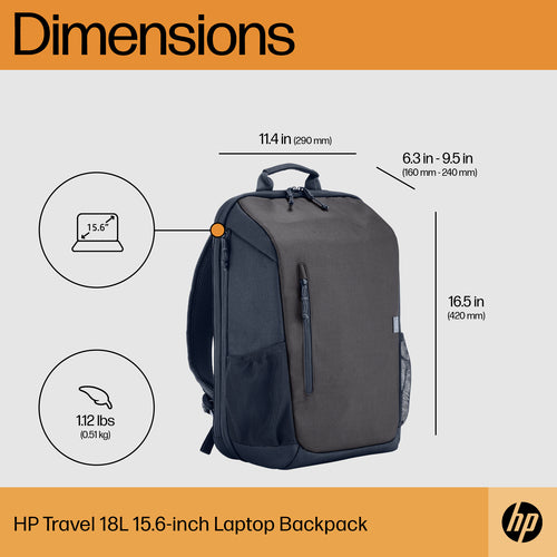 6B8U6AA - HP TRAVEL EXPANDABLE 18L BACKPACK GRAY