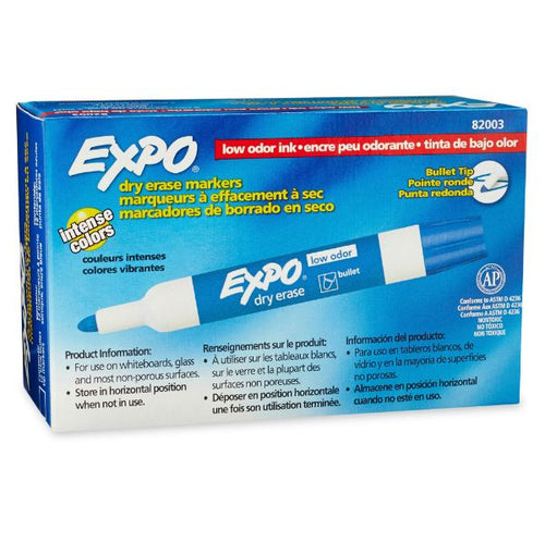 82003 - EXPO 82003 - Dry Erase Markers Bullet Marker 12-Pack. Blue Colour. Bright Vivid Non-toxic Ink.