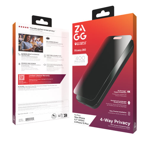 Zagg InvisibleShield iPhone 16 Plus/15 Plus Glass Elite Privacy 360